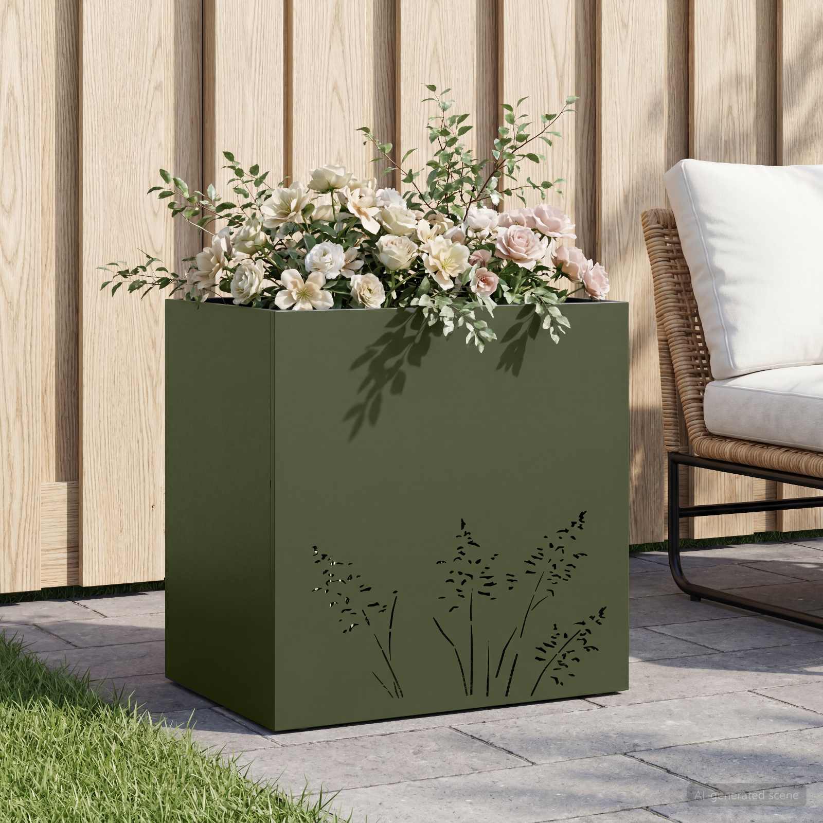 Garten-Pflanzgefäß Olivgrün 50 x 30 x 49 cm Kaltgewalzter Stahl