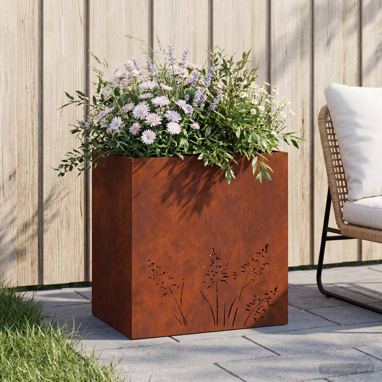 Garten-Pflanzgefäß Rostoptik 50 x 30 x 49 cm Wetterfeststahl