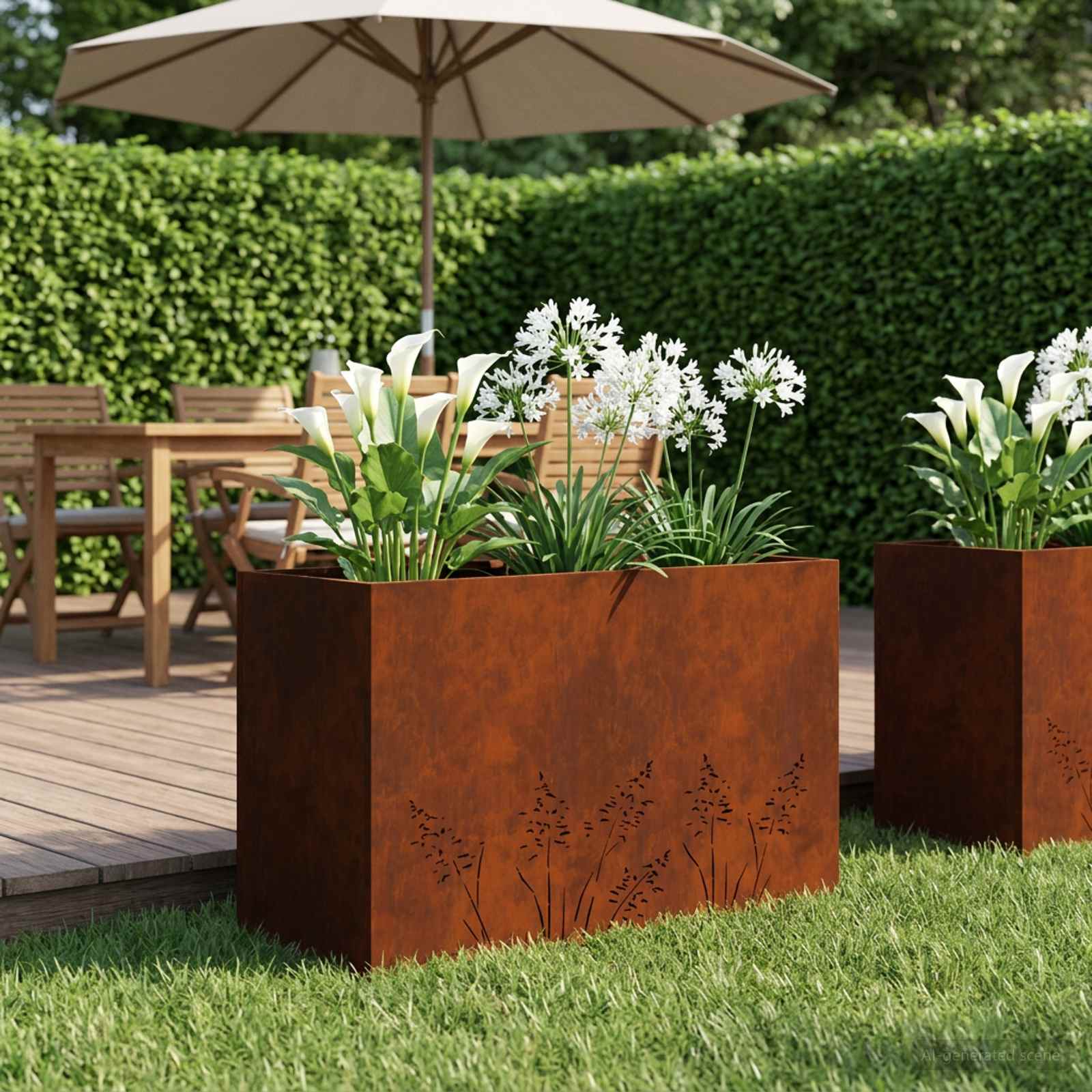 Garten-Pflanzgefäß Rostoptik 80 x 20 x 49 cm Wetterfeststahl
