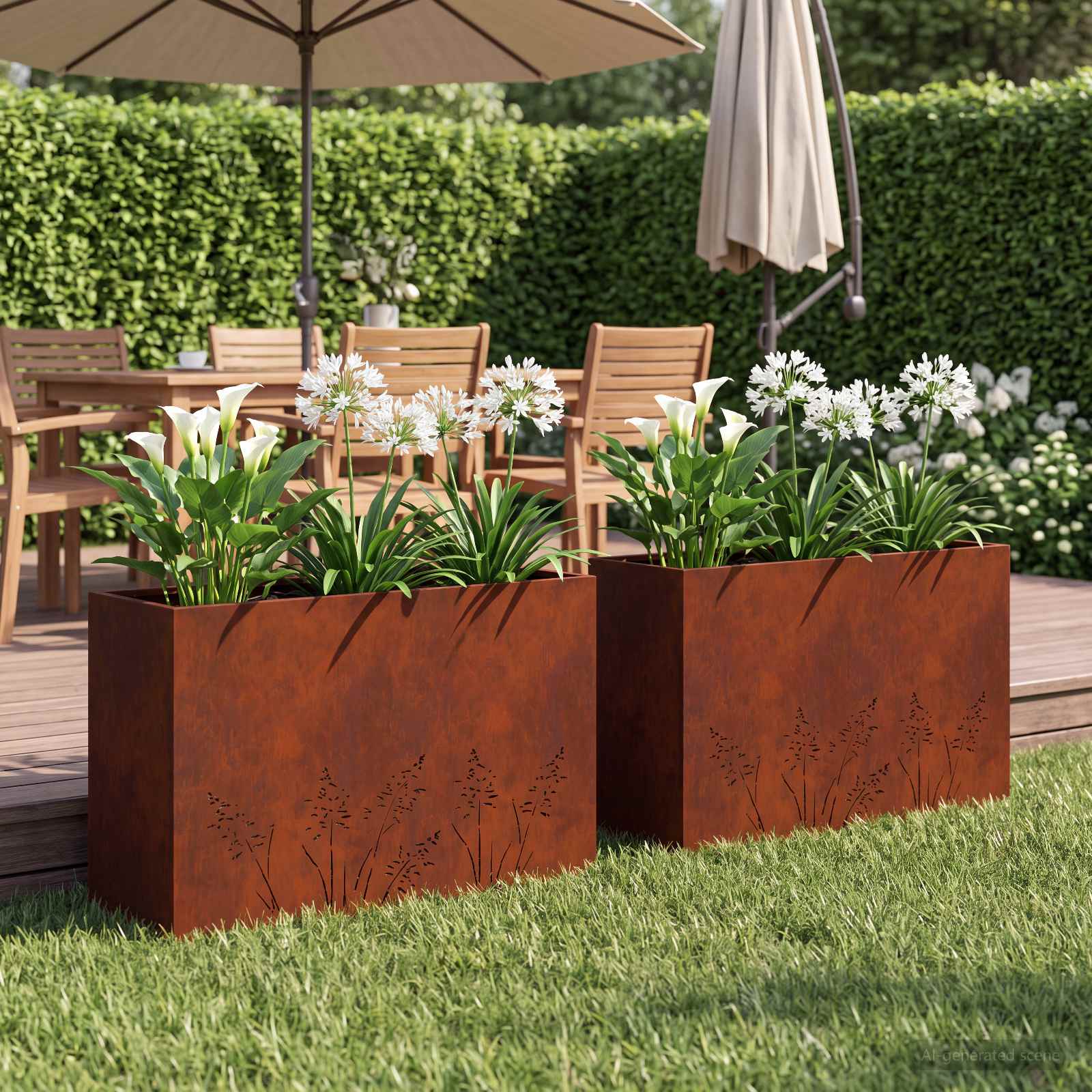 Garten-Pflanzgefäß 2 Stk. Rostoptik 80 x 30 x 49 cm