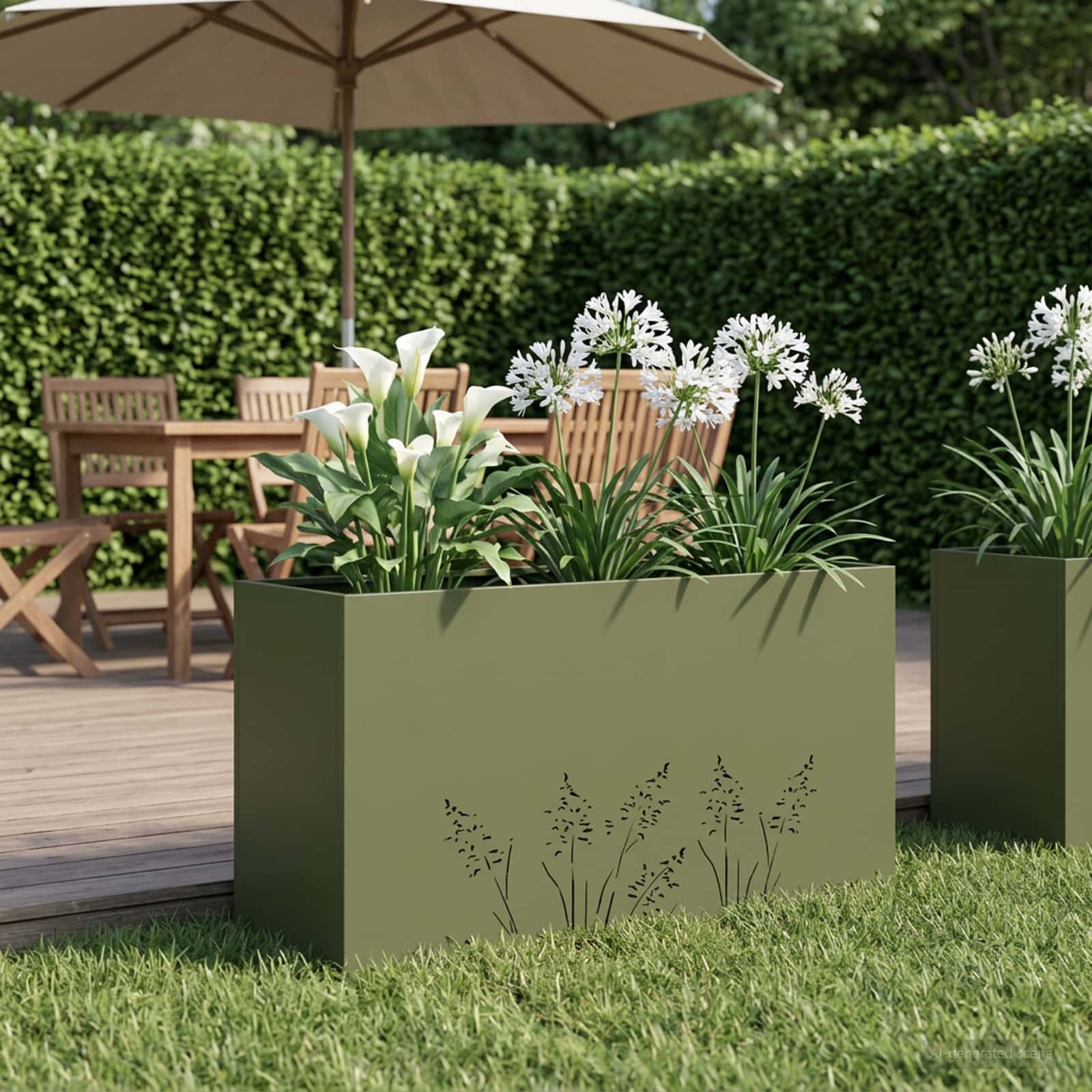 Garten-Pflanzgefäß Olivgrün 100 x 20 x 49 cm