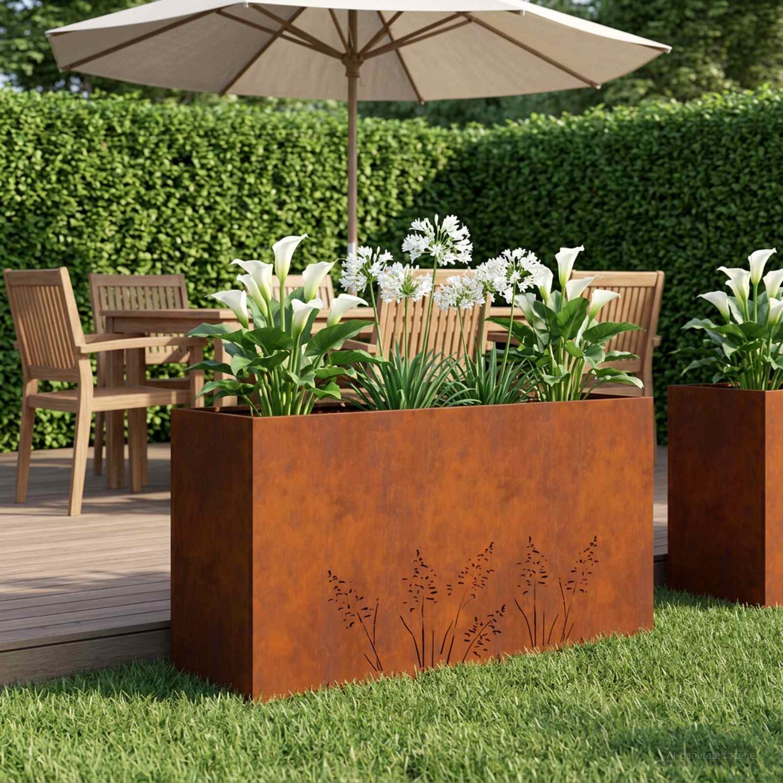 Garten-Pflanzgefäß Rostoptik 100 x 30 x 49 cm Wetterfeststahl