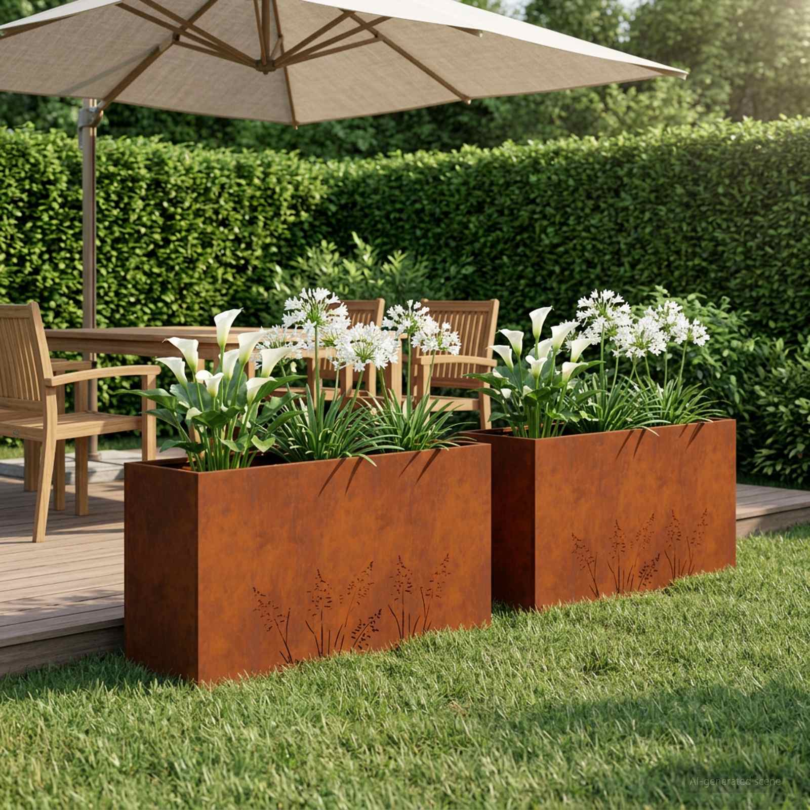 Garten-Pflanzgefäß 2 Stk. Rostoptik 100 x 30 x 49 cm