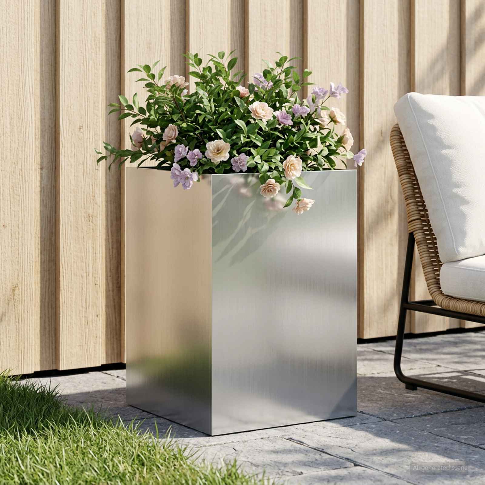 Garten-Pflanzgefäß Silber 40 x 40 x 60 cm Verzinkter Stahl