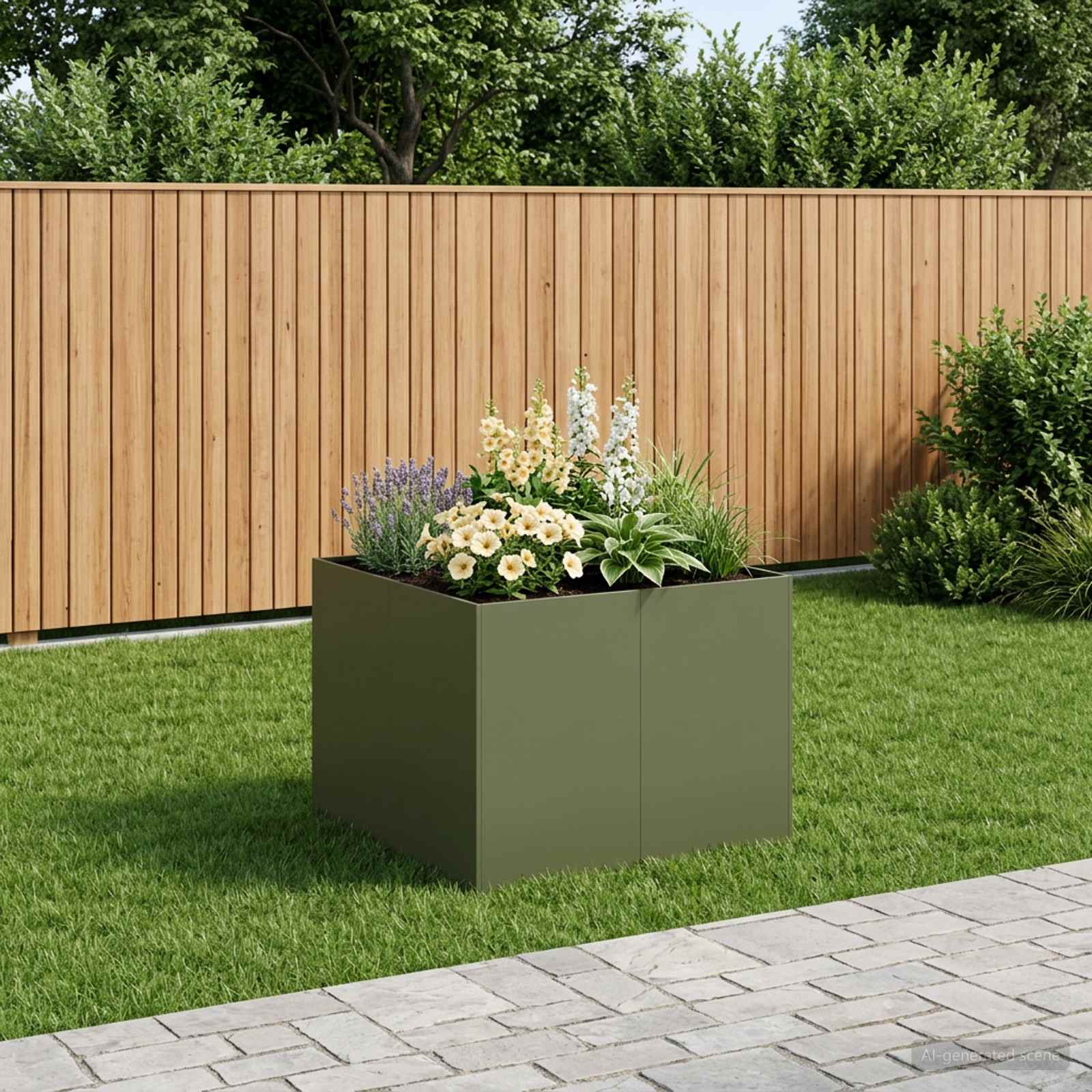 Garten-Pflanzgefäß Olivgrün 80 x 80 x 60 cm Kaltgewalzter Stahl