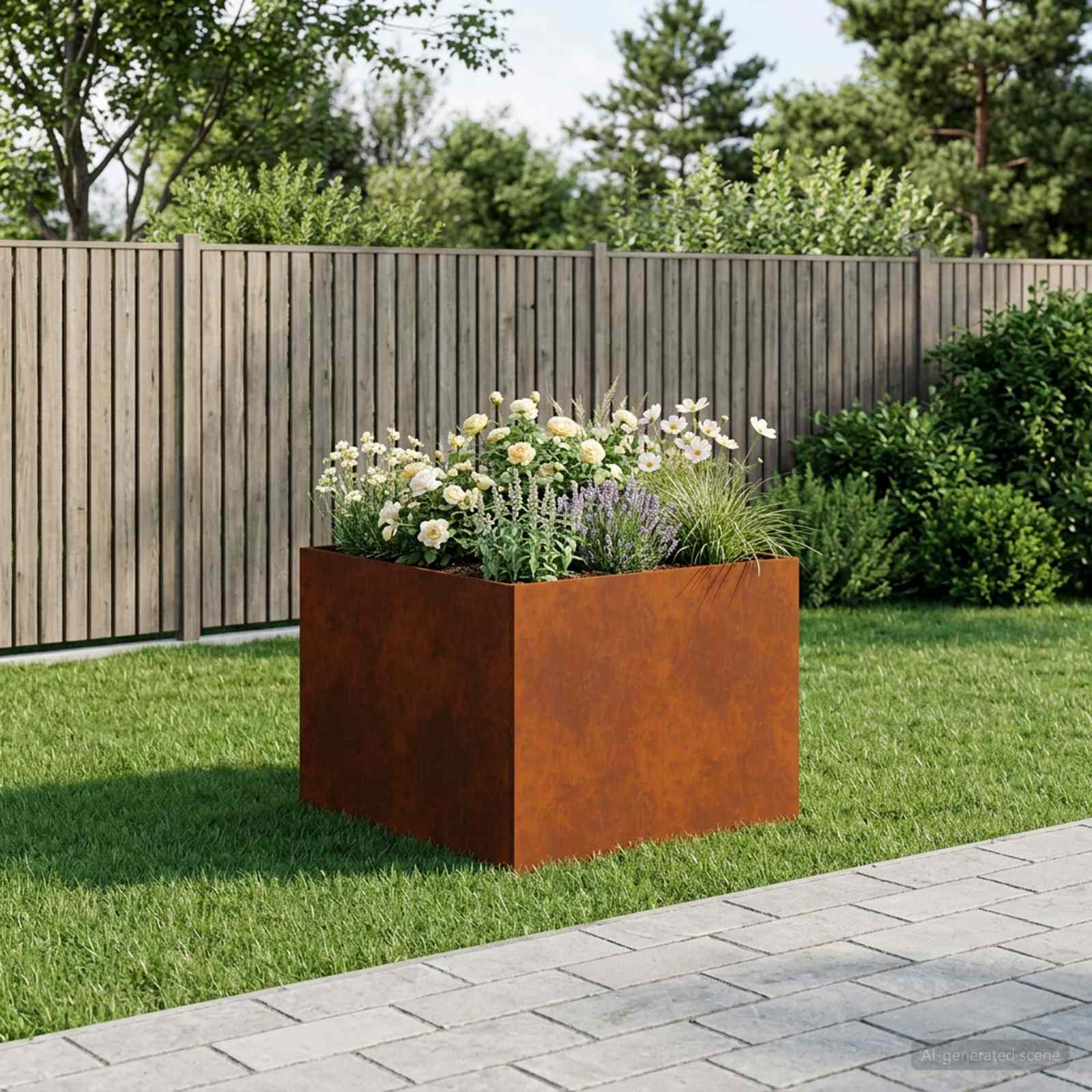 Garten-Pflanzgefäß Rostoptik 80 x 80 x 60 cm Wetterfeststahl