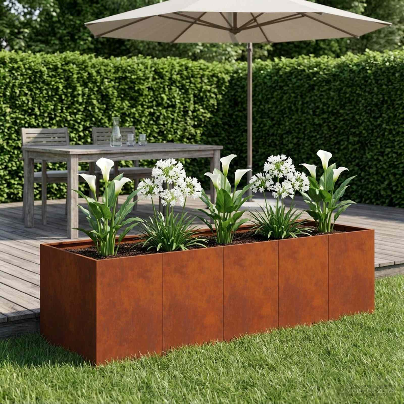 Garten-Pflanzgefäß Rostoptik 200 x 80 x 60 cm Wetterfeststahl