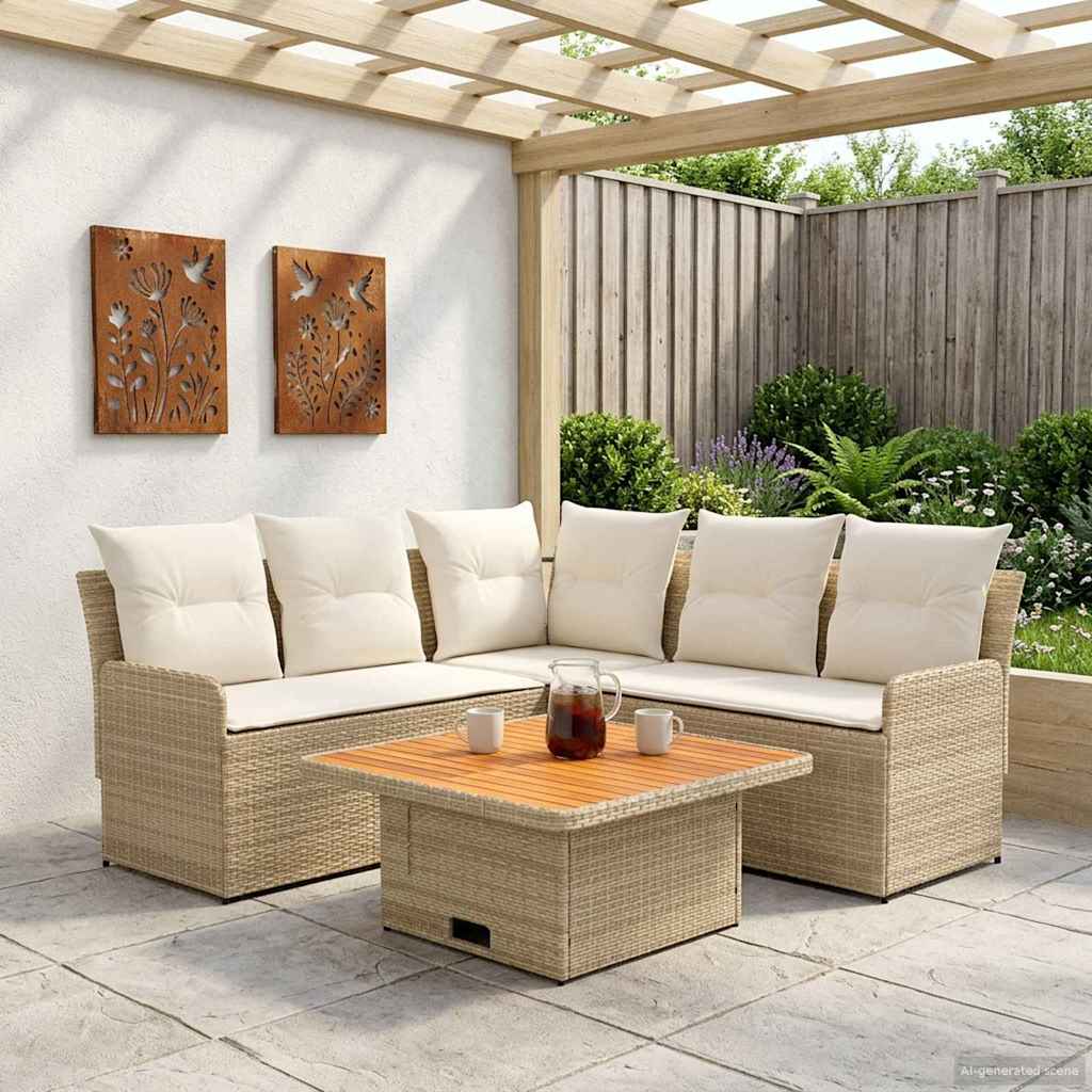 Möbelsets 4 stk. Beige und Creme PE-Rattan