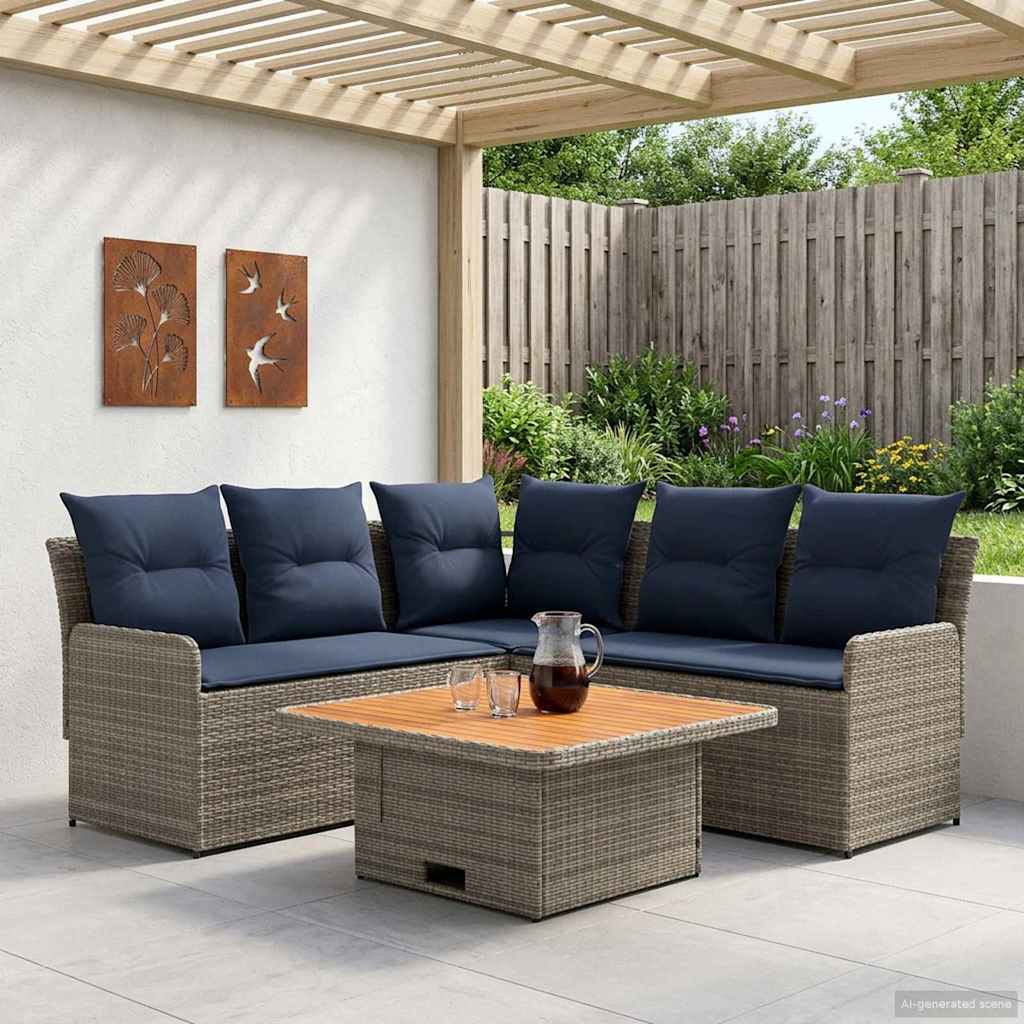 Möbelsets 4 stk. Grau und Marineblau PE-Rattan