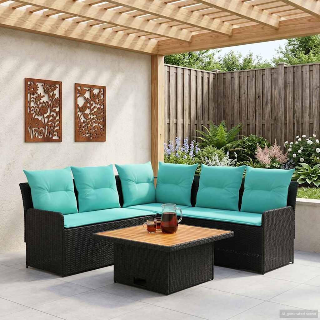 Möbelsets 4 stk. Schwarz und Türkis PE-Rattan