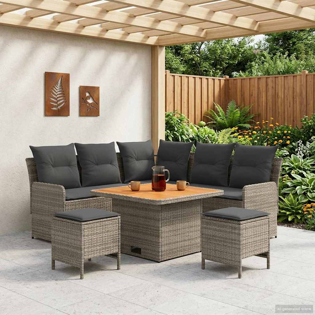 Möbelsets 6 stk. Grau und Dunkelgrau PE-Rattan