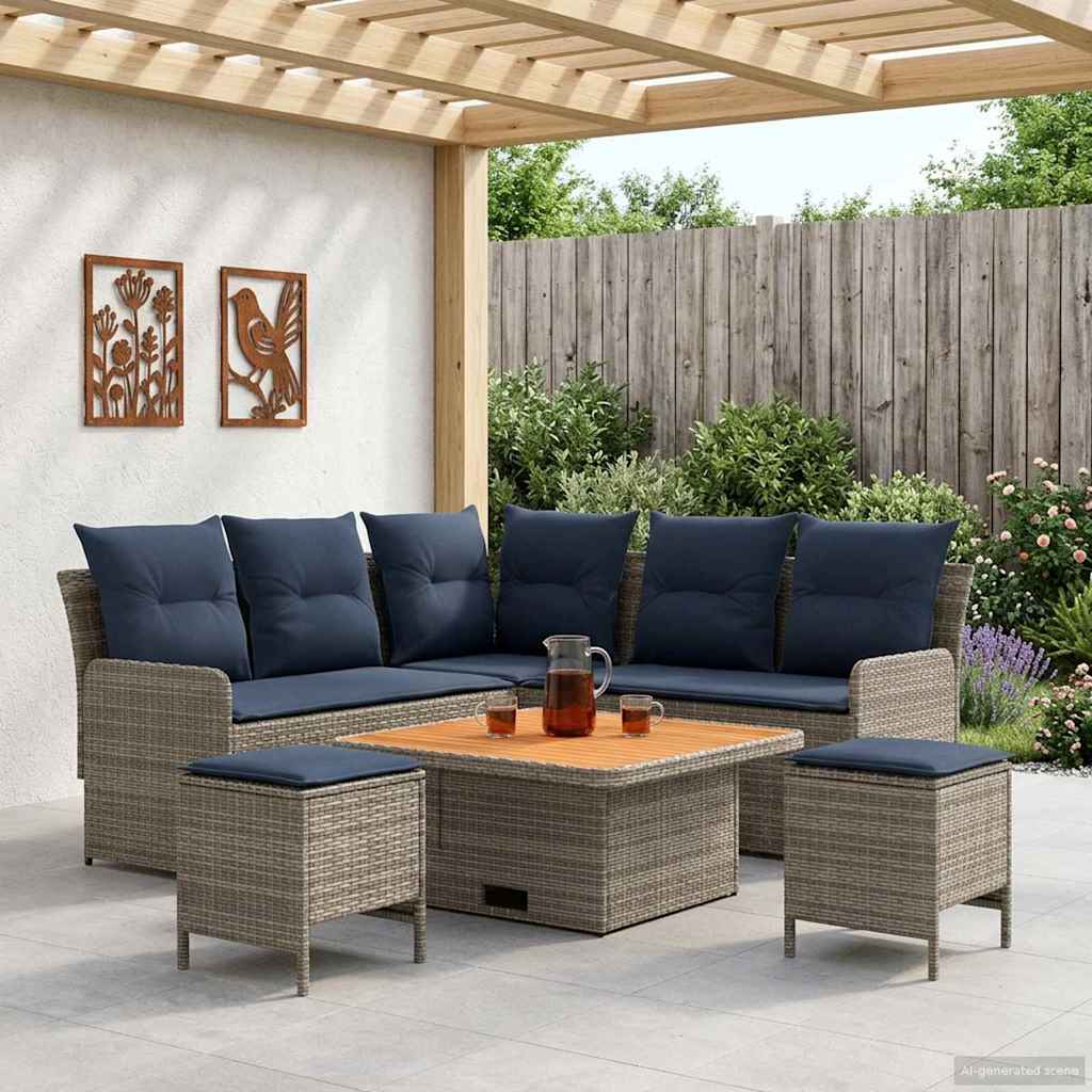 Möbelsets 6 stk. Grau und Marineblau PE-Rattan
