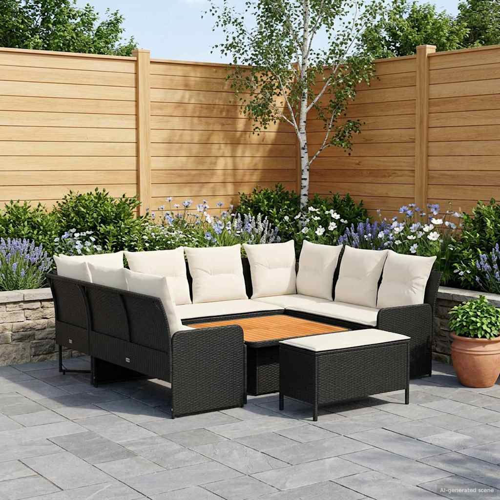 Möbelsets 7 stk. Schwarz und Creme PE-Rattan