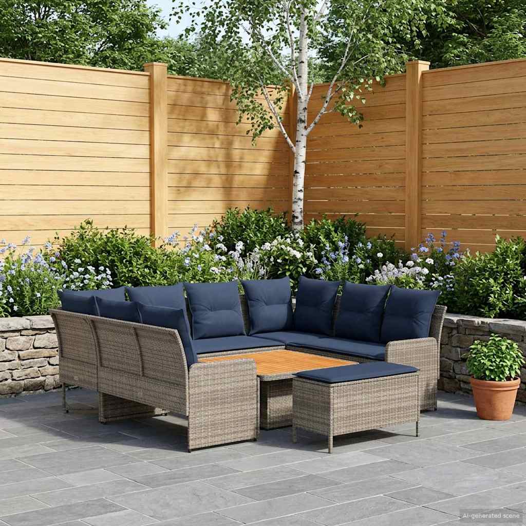 Möbelsets 7 stk. Grau und Marineblau PE-Rattan