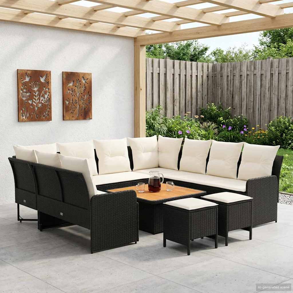 Möbelsets 8 stk. Schwarz und Creme PE-Rattan