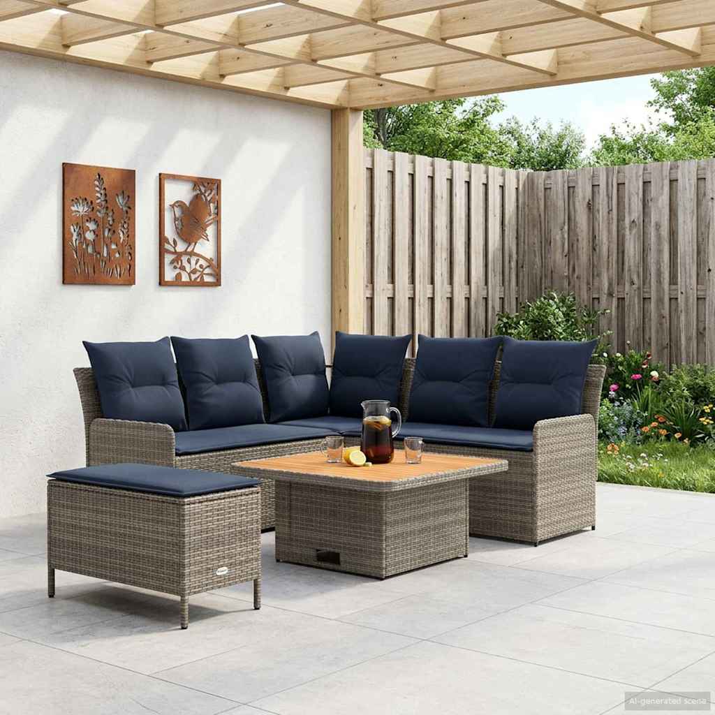 Möbelsets 5 stk. Grau und Marineblau PE-Rattan