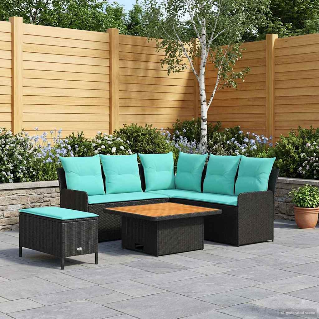 Möbelsets 5 stk. Schwarz und Türkis PE-Rattan