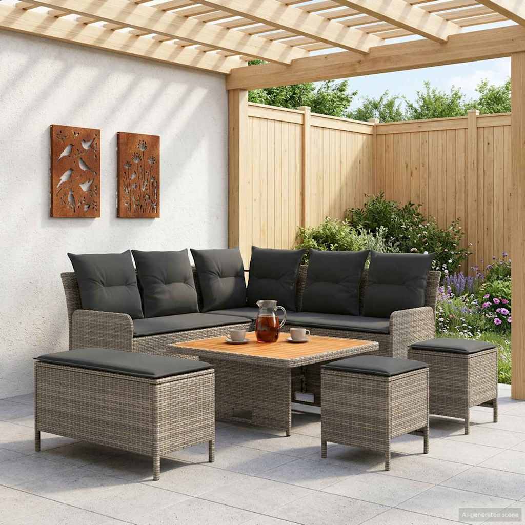 Möbelsets 7 stk. Grau und Dunkelgrau PE-Rattan