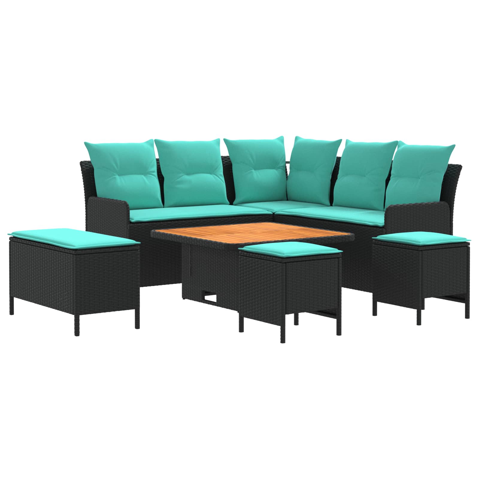 Möbelsets 7 stk. Schwarz und Türkis PE-Rattan