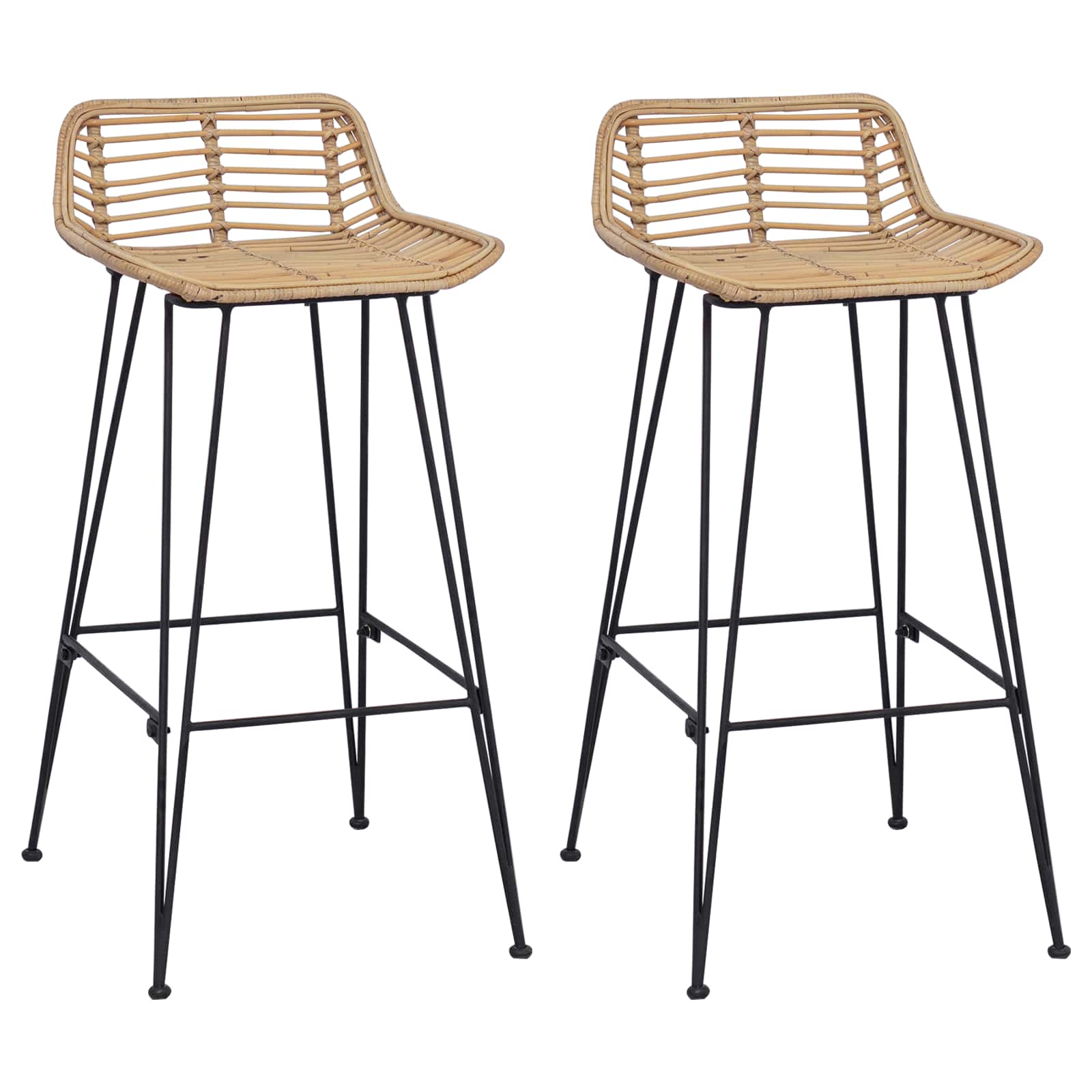 Barhocker 2 stk. Natur 44 x 45 x 76 cm Rattan und Stahl