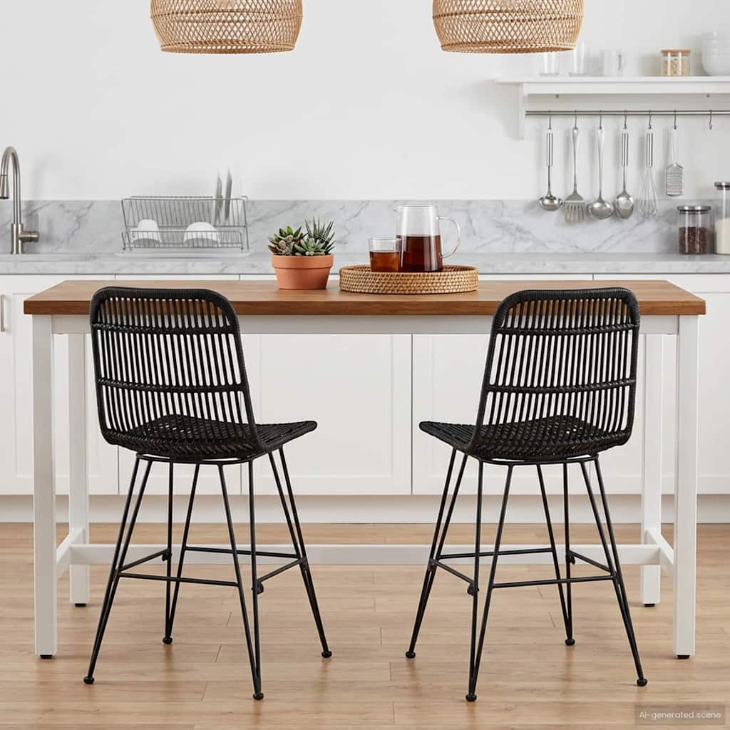 Esststuhl 2 stk. Rattan und Stahl Schwarz 41 x 55 x 85 cm