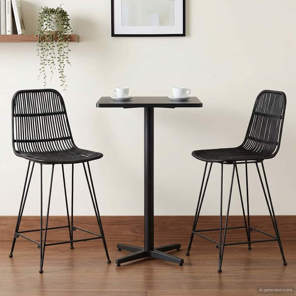Barhocker 2 stk. Schwarz 44 x 54 x 96 cm Rattan und Stahl