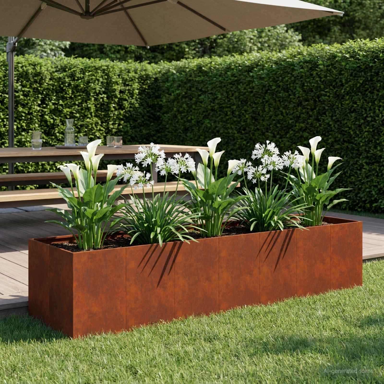 Garten-Pflanzgefäß Rostoptik 280 x 80 x 60 cm Wetterfeststahl