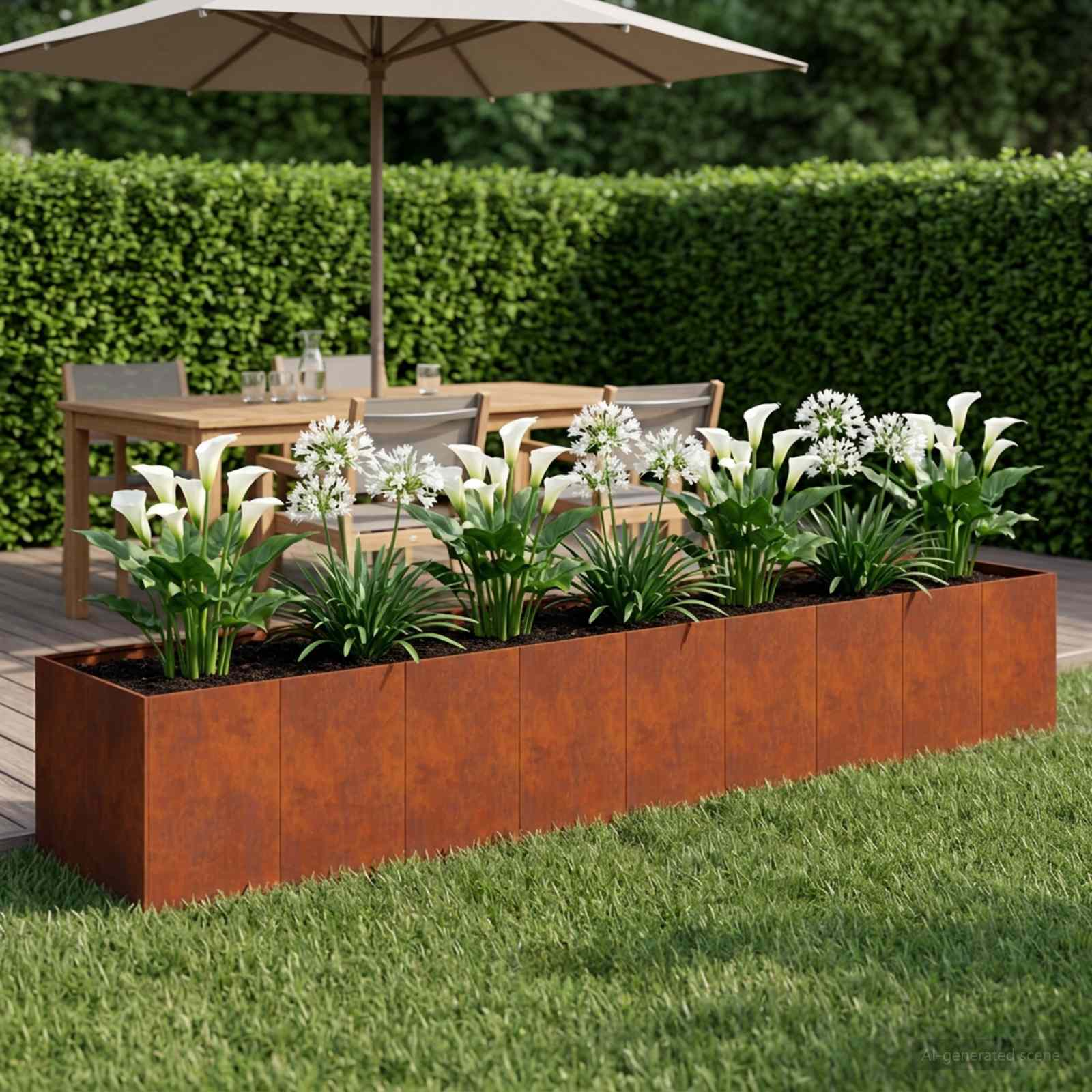 Garten-Pflanzgefäß Rostoptik 360 x 80 x 60 cm Wetterfeststahl