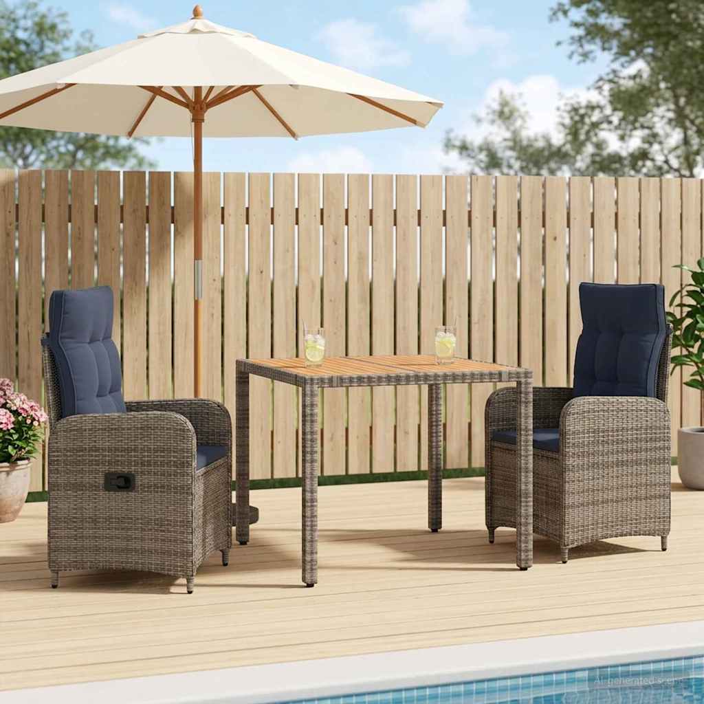 Outdoortisch-Set 3 stk. PE Rattan und pulverbeschichteter Stahl