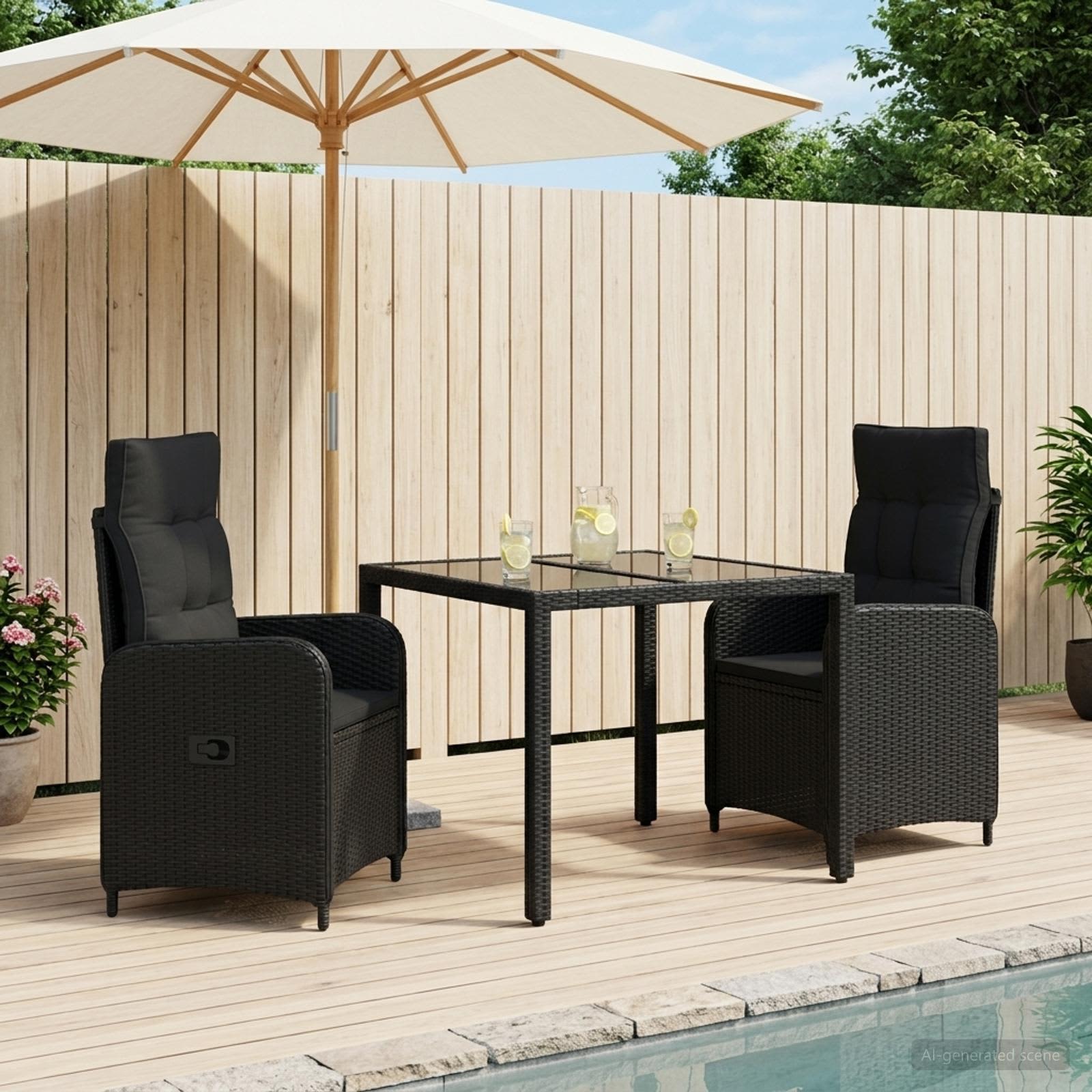 Outdoortisch-Set 3 stk. Schwarz Poly-Rattan