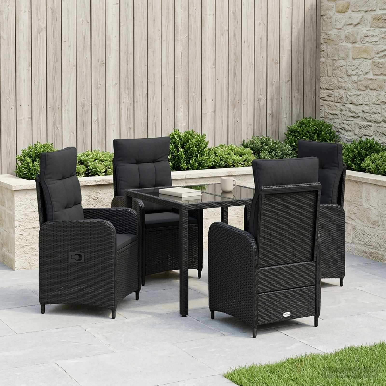 Outdoortisch-Set 5 stk. Schwarz Poly-Rattan