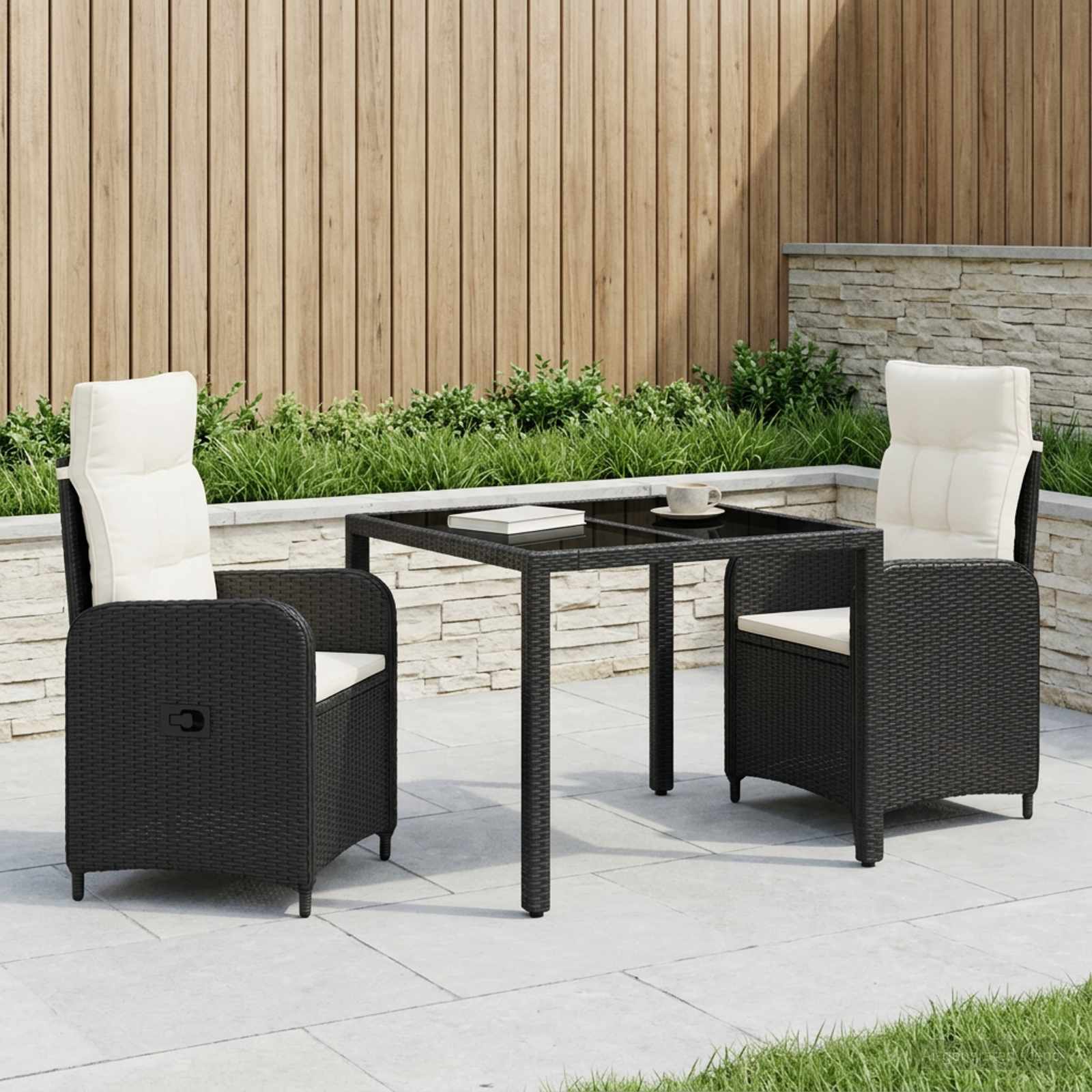 Outdoortisch-Set 3 stk. Schwarz und Cremeweiß Poly-Rattan