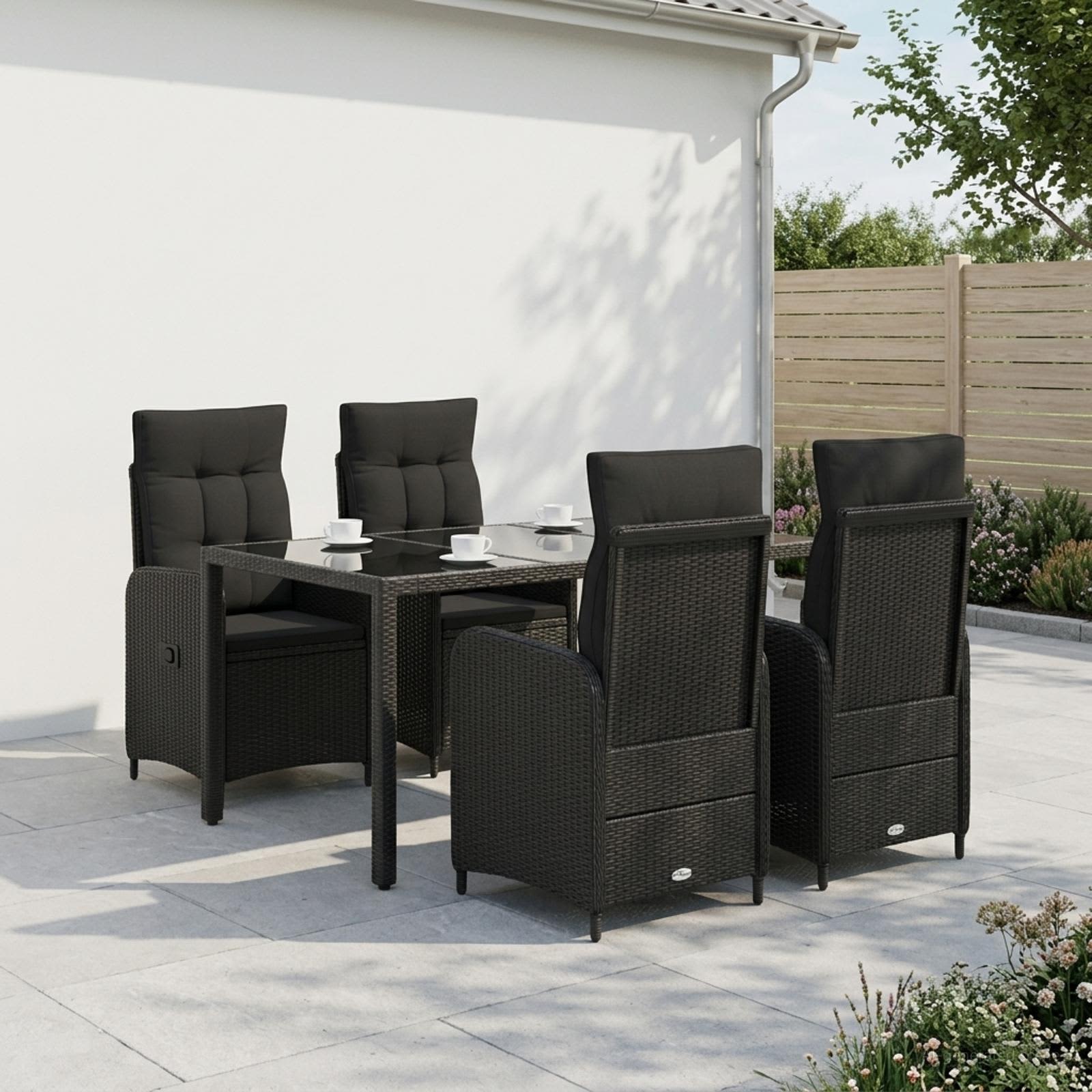 Outdoortisch-Set 5 stk. Schwarz Poly-Rattan