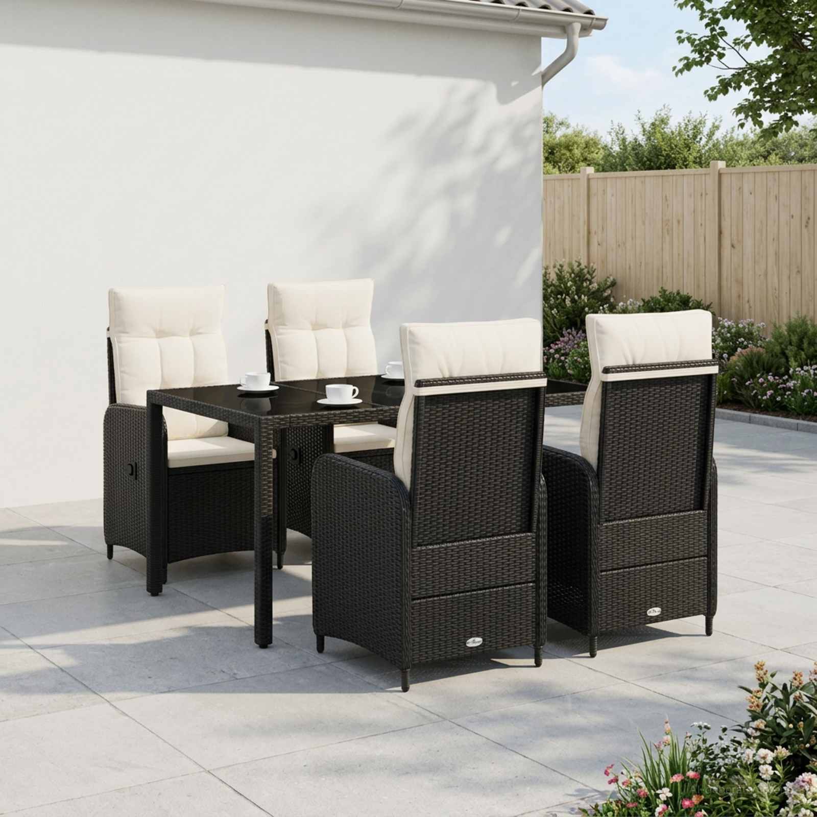 Outdoortisch-Set 5 stk. Schwarz und Cremeweiß Poly-Rattan
