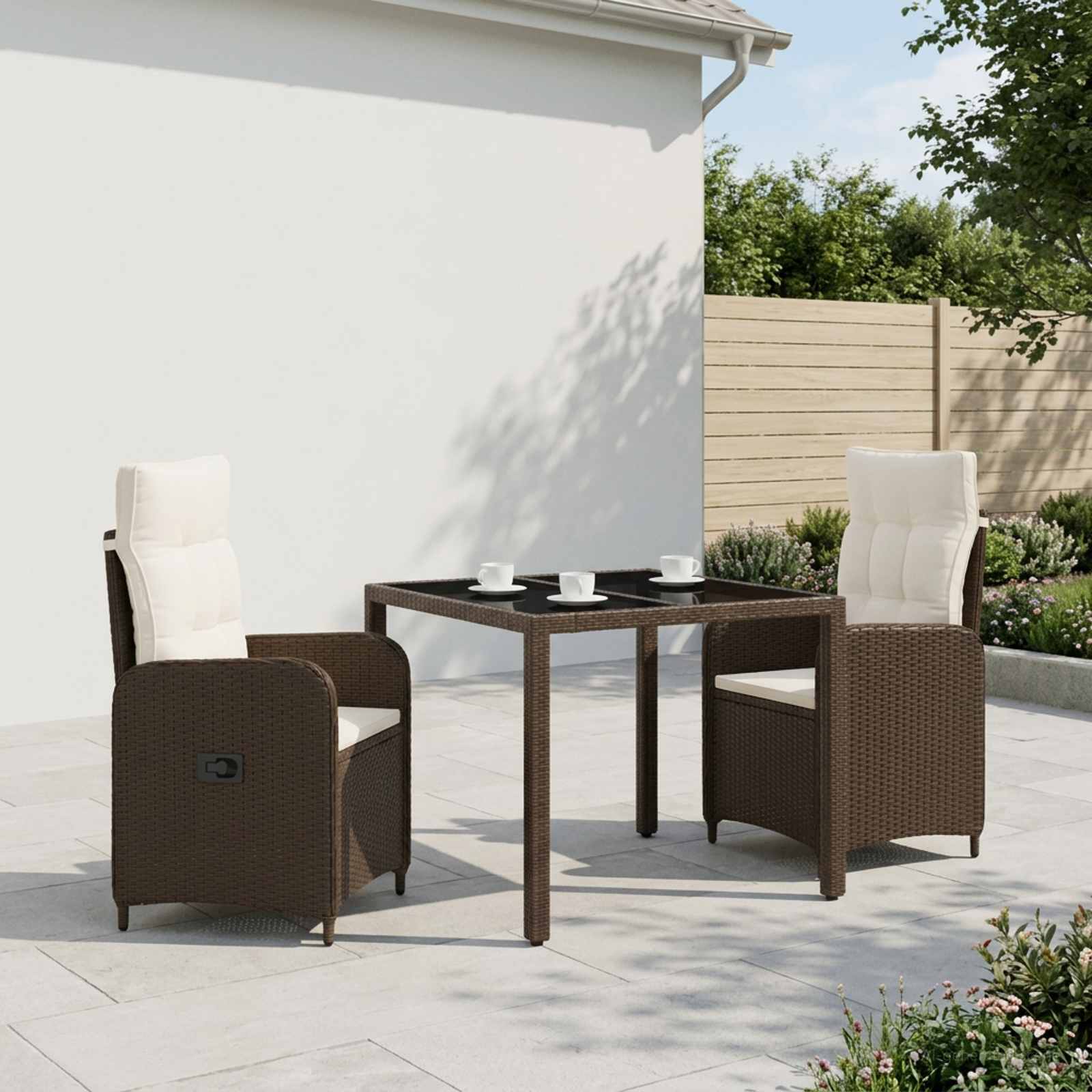 Outdoortisch-Set 3 stk. Braun und Creme Weiß Poly-Rattan