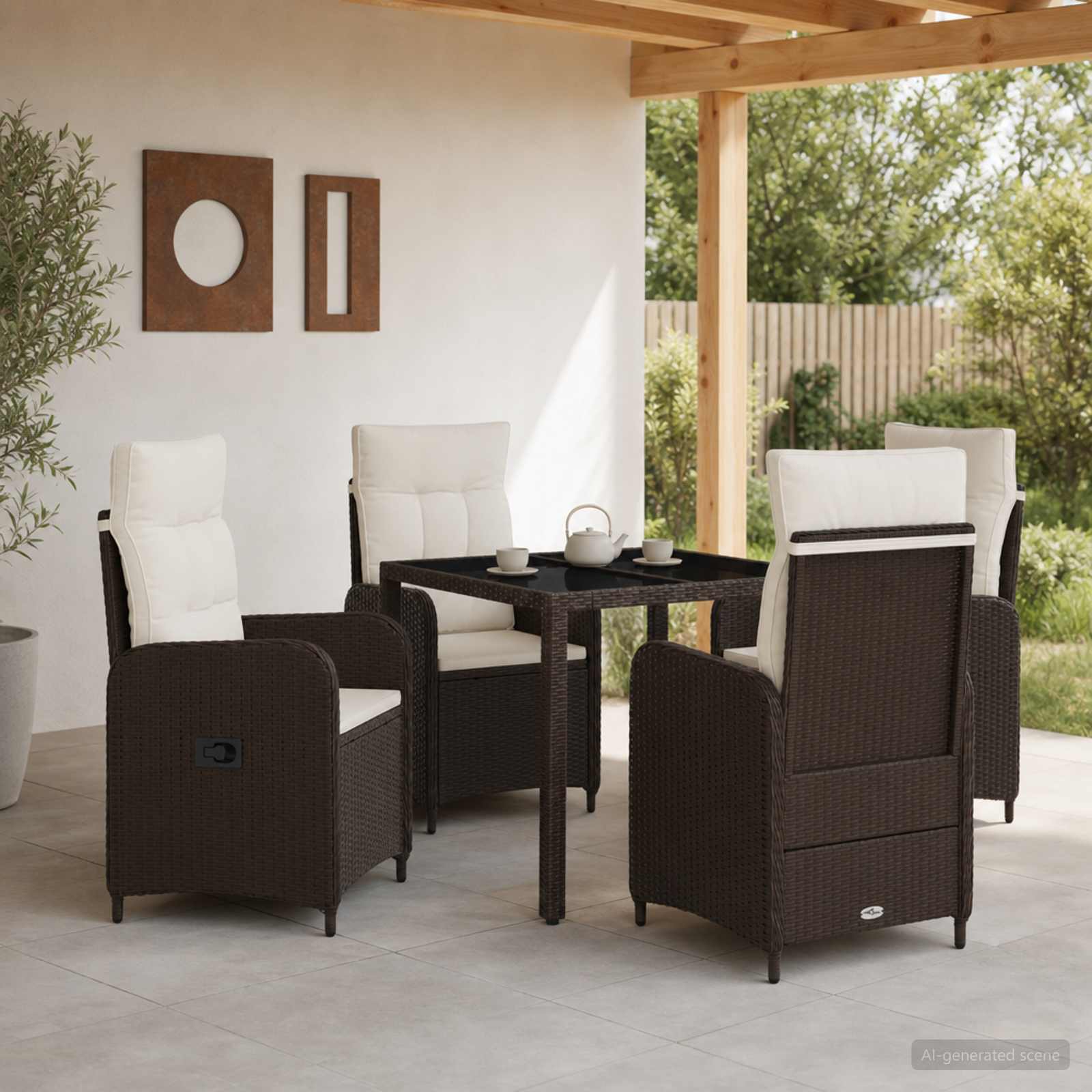 Outdoortisch-Set 5 stk. Braun und Creme Weiß Poly-Rattan