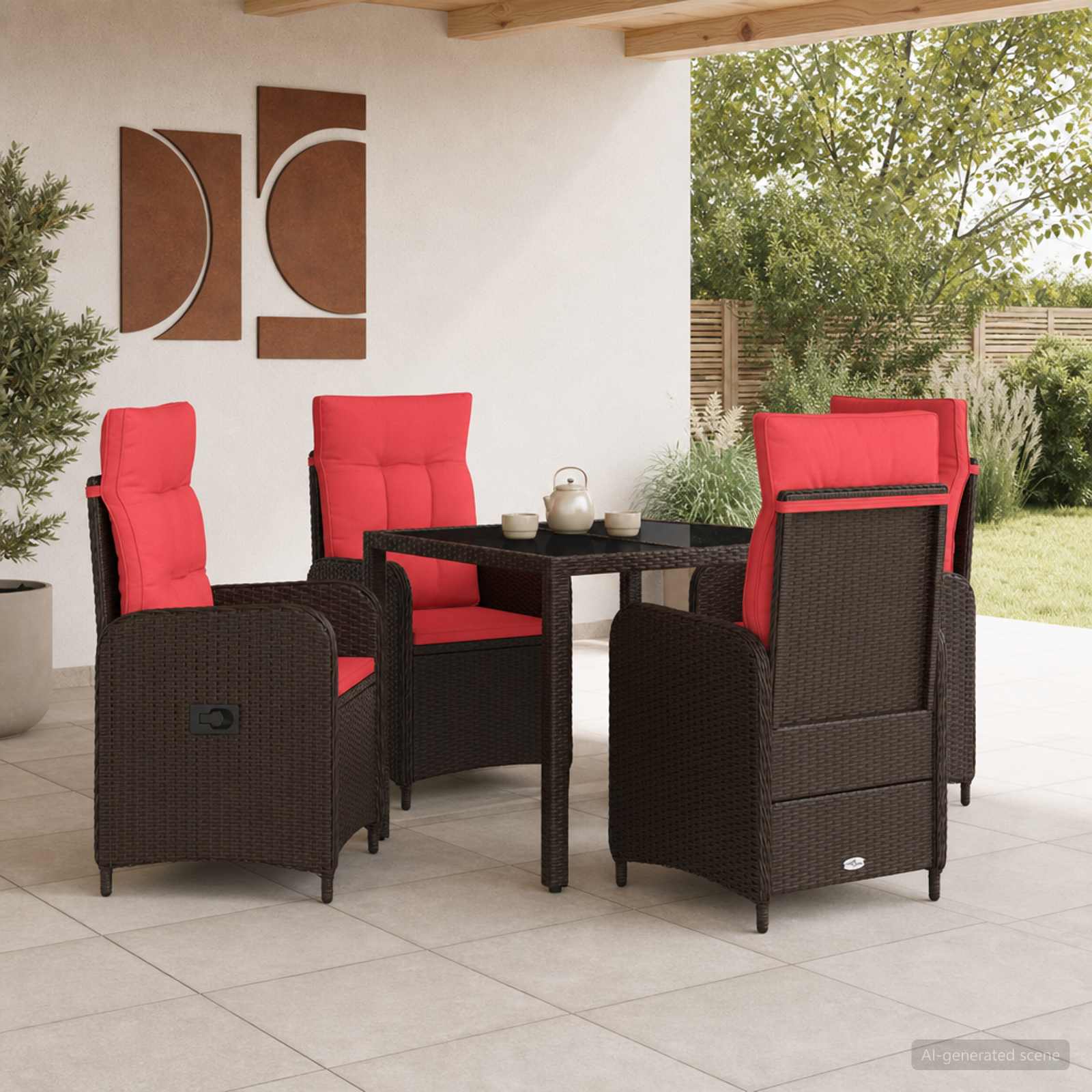 Outdoortisch-Set 5 stk. Poly-Rattan