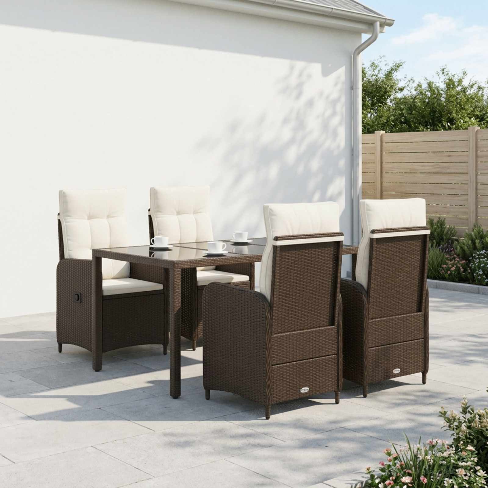 Outdoortisch-Set 5 stk. Braun und Creme Weiß Poly-Rattan