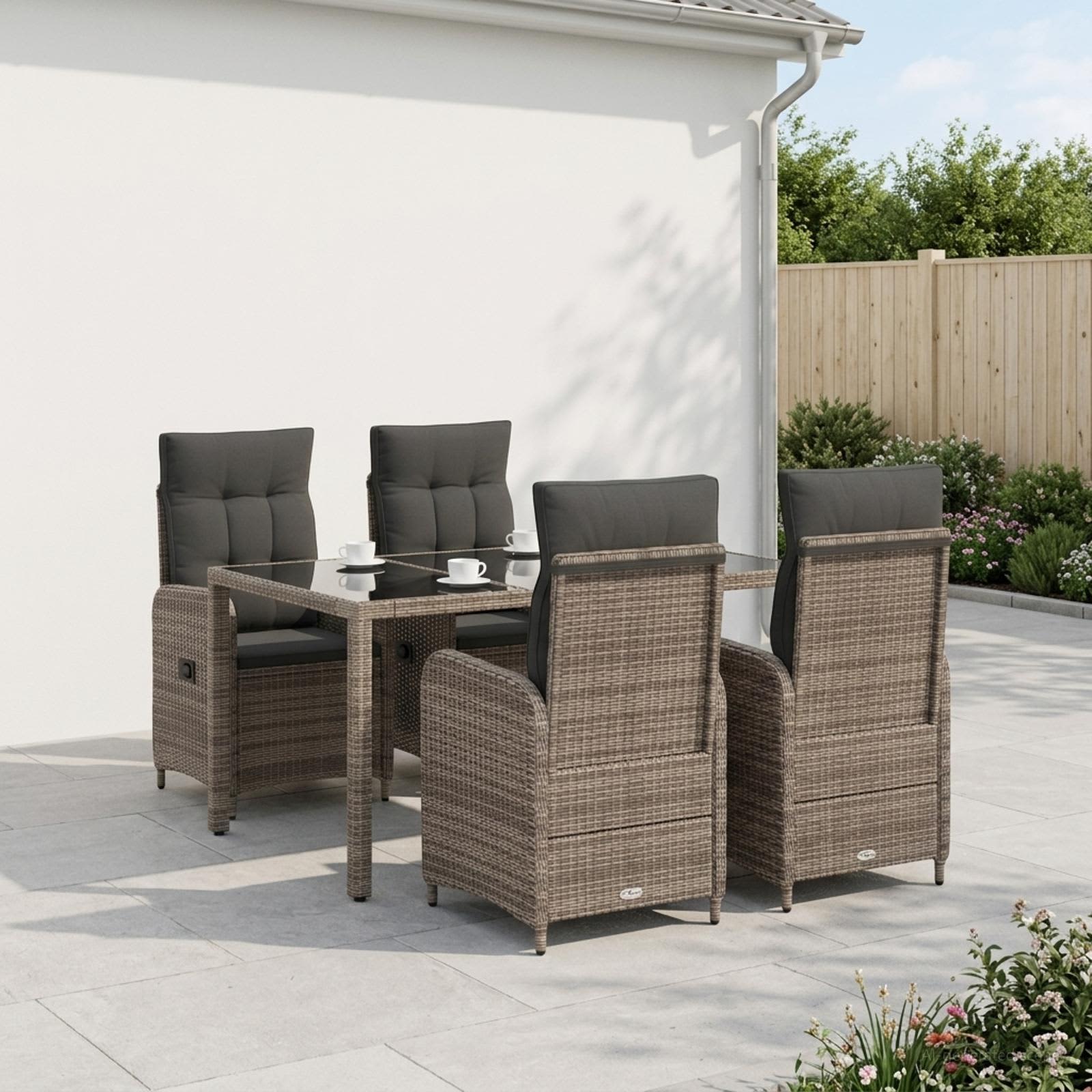 Outdoortisch-Set 5 stk. Hellgrau und Dunkelgrau Poly-Rattan