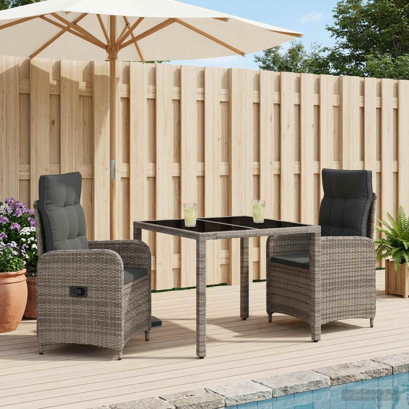 Outdoortisch-Set 3 stk. Hellgrau und Dunkelgrau Poly-Rattan