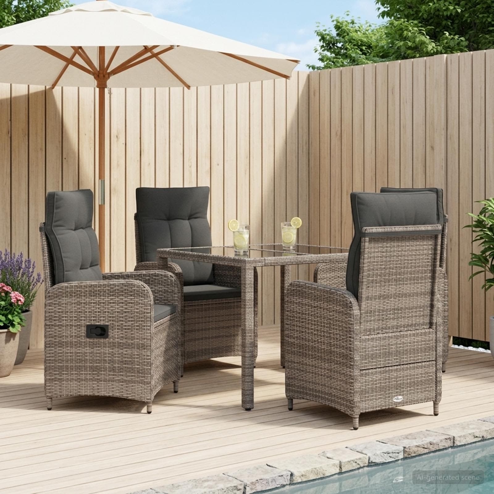 Outdoortisch-Set 5 stk. Hellgrau und Dunkelgrau Poly-Rattan