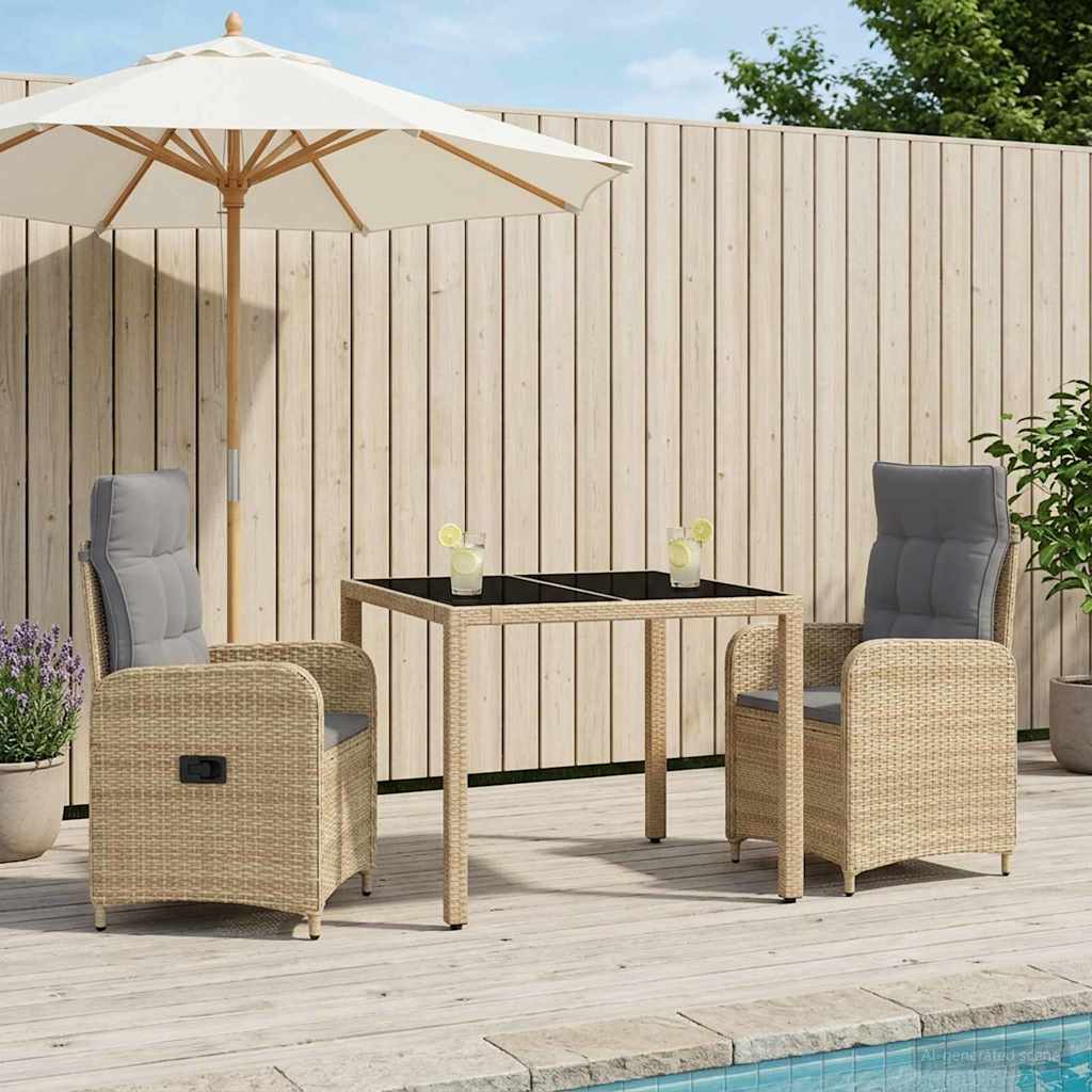 Outdoortisch-Set 3 stk. Beige und Hellgrau Poly-Rattan