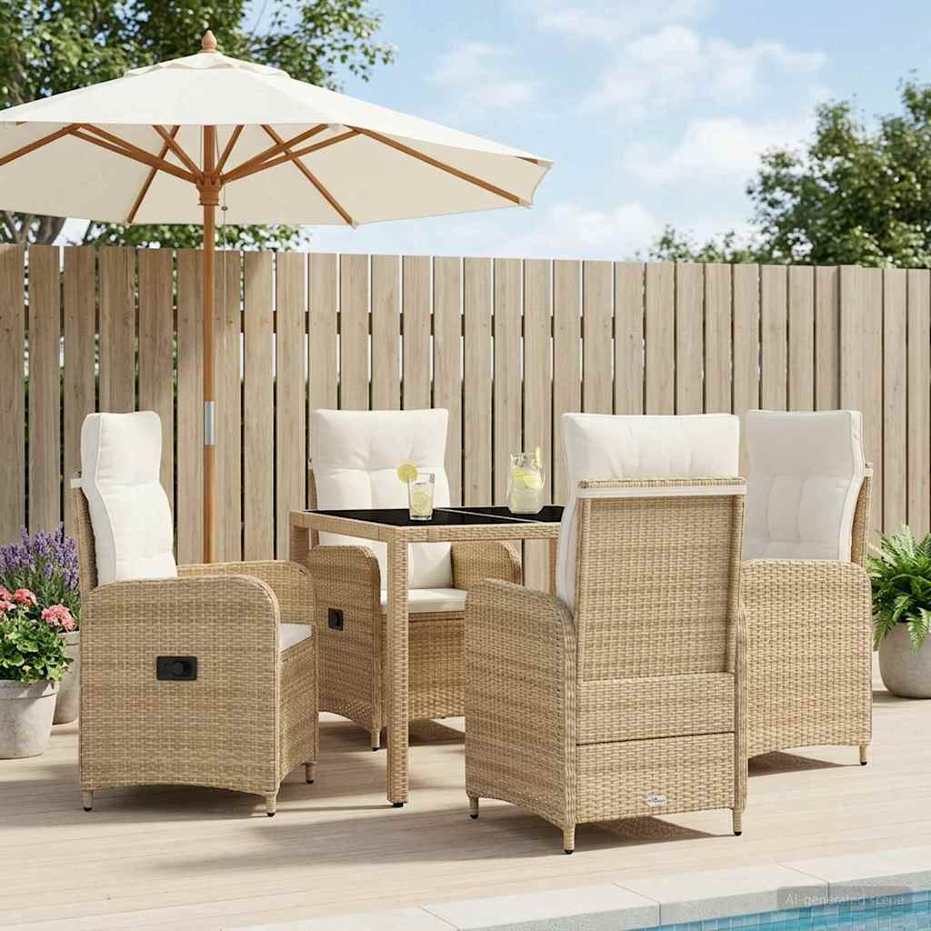 Outdoortisch-Set 5 stk. Beige und Cremeweiß Poly-Rattan