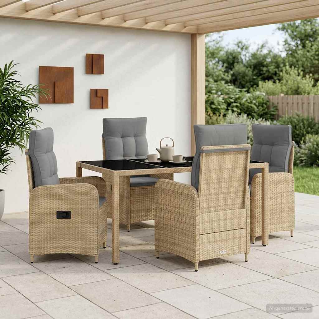 Outdoortisch-Set 5 stk. Beige und Hellgrau Poly-Rattan