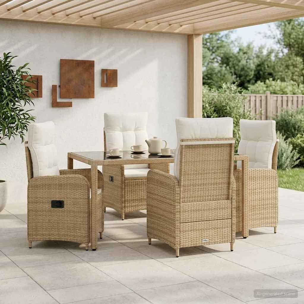 Outdoortisch-Set 5 stk. Beige und Cremeweiß Poly-Rattan