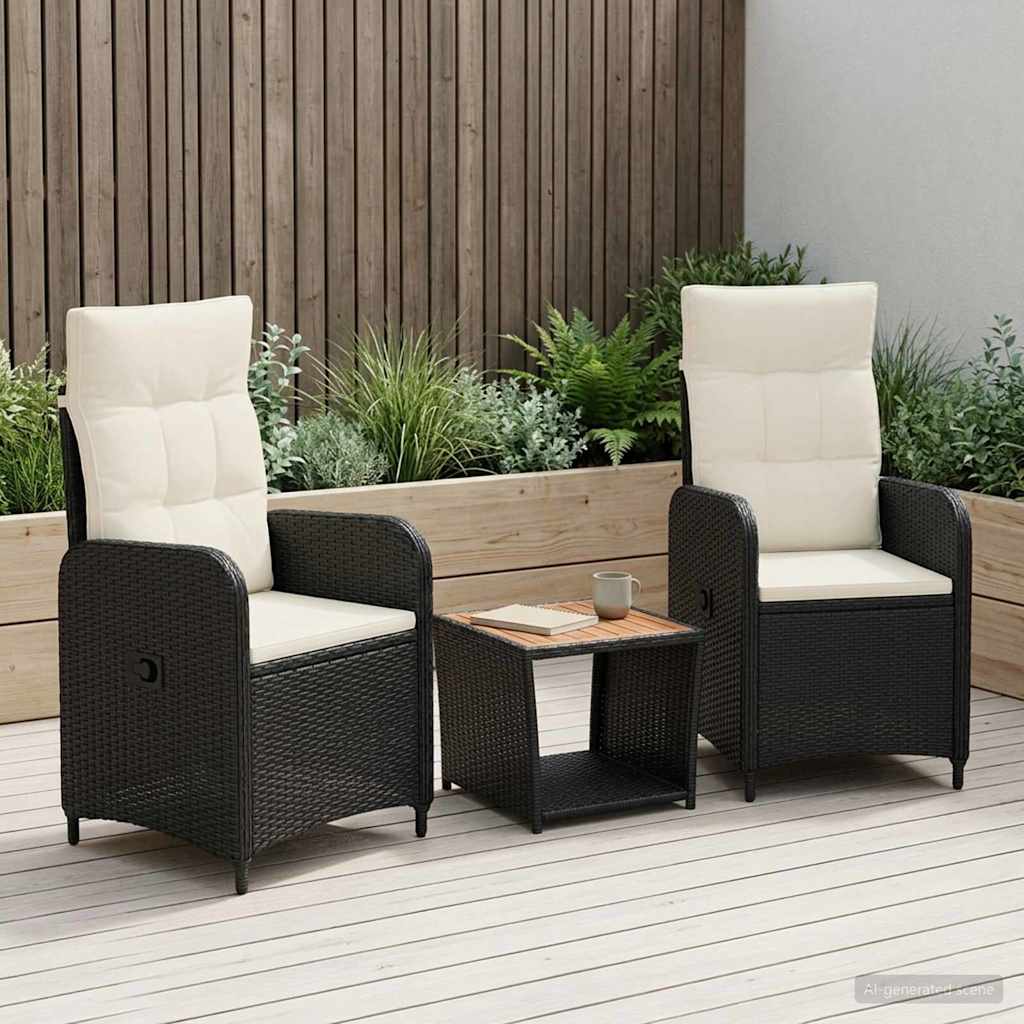 Garten-Lounge-Set 3 stk. Schwarz und Cremeweiß