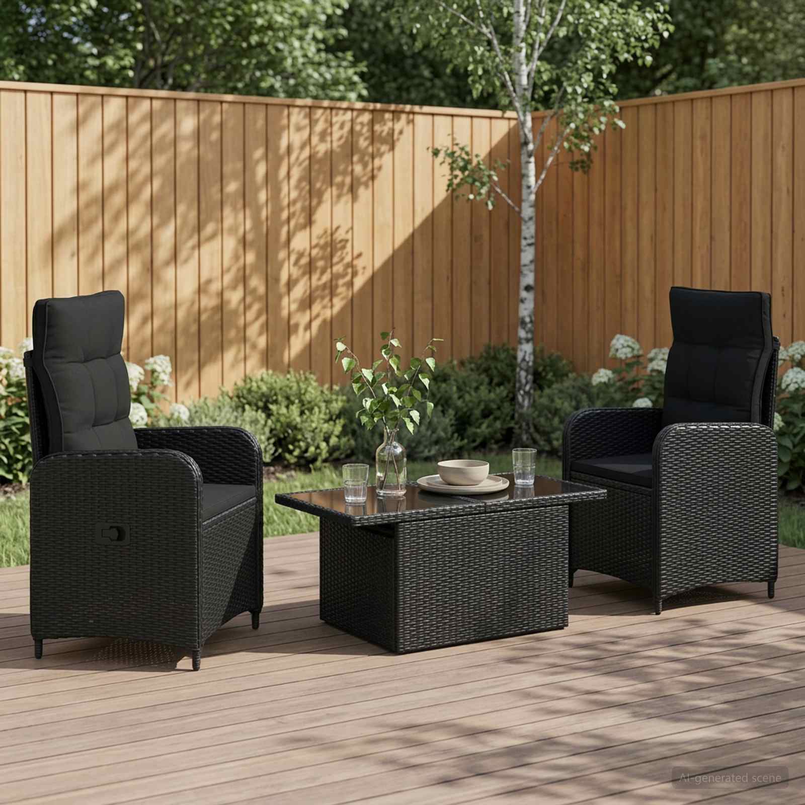 Outdoortisch-Set 3 stk. Schwarz Poly-Rattan