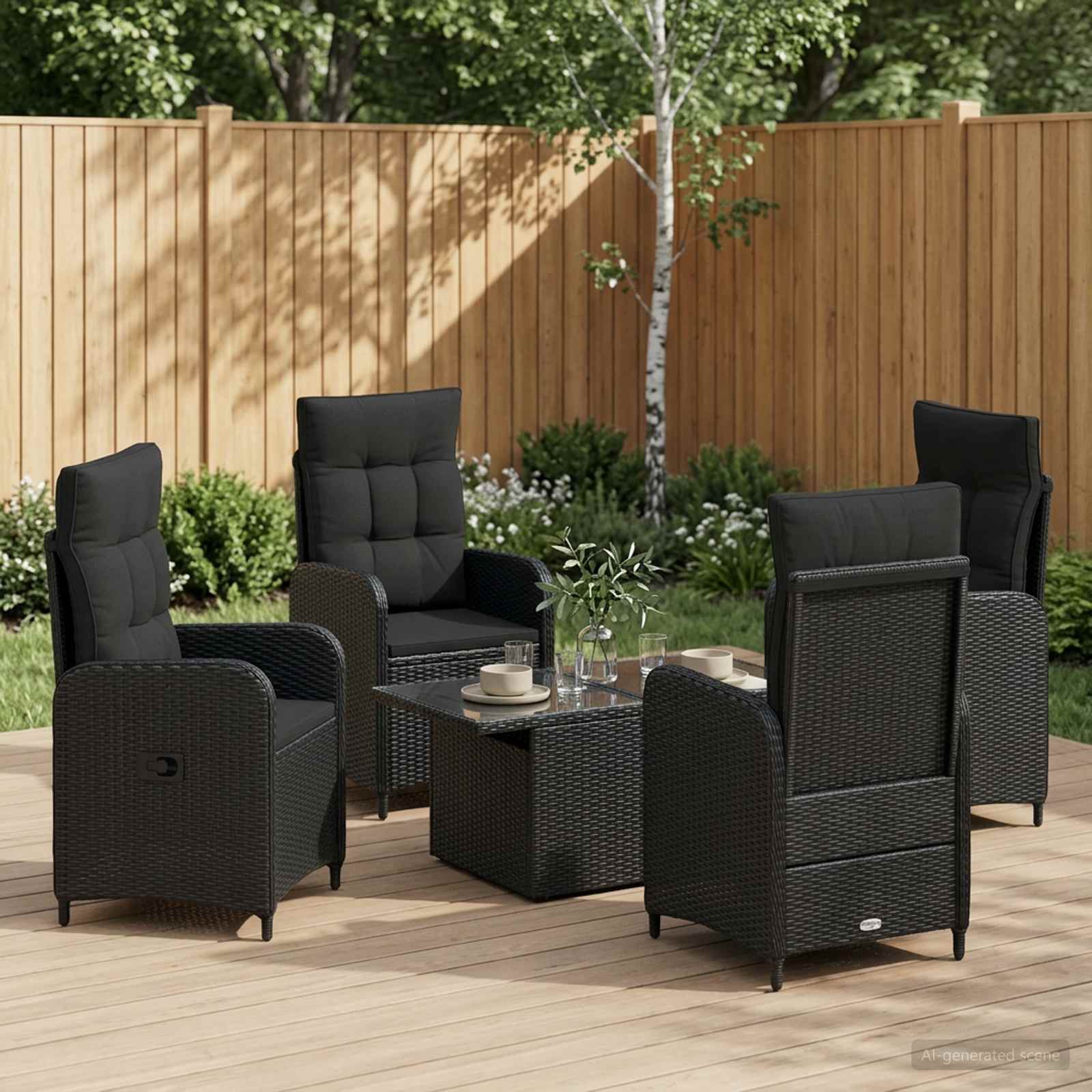 Outdoortisch-Set 5 stk. Schwarz Poly-Rattan