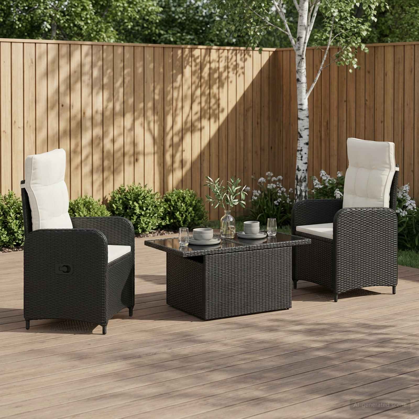 Outdoortisch-Set 3 stk. Schwarz und Cremeweiß Poly-Rattan
