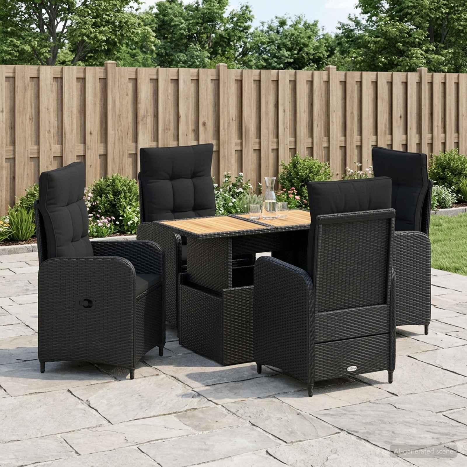 Outdoortisch-Set 5 stk. Schwarz
